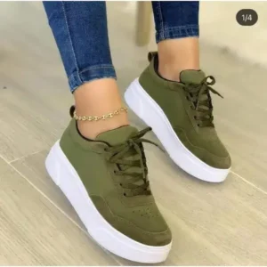 Bootsgear Women'S Fashion Casual Round Toe Thick-Soled Lace Up Canvas Sneakers