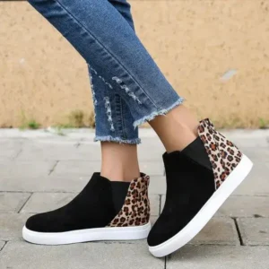 Bootsgear Women Fashion Round Toe Leopard Flat Elastic Slip-On Sneakers