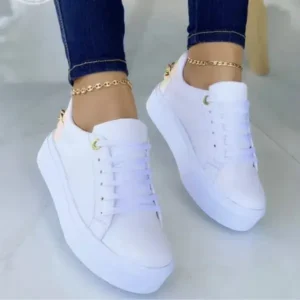 Bootsgear Women Fashion Round Toe Platform Lace Up Solid Color Sneakers