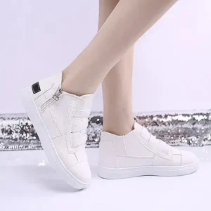 Bootsgear Women Fashion Round Toe Mid-Top Canvas Raw Edge Elastic Sneakers