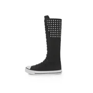 Bootsgear Women Fashion Rivet Decor Side Zipper Canvas High Boots