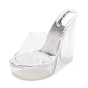 Bootsgear Women Fashion Plus Size Transparent Crystal Chunky Heel Platform High