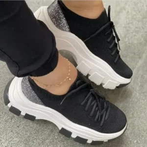 Bootsgear Wedge Heel Flying Woven Colorblock Lace-Up Sneakers Large Size Casual Low Top Women Shoes