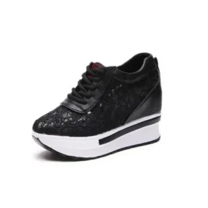 Bootsgear Women Sexy Lace Design Lace-Up Breathable Wedge Platform Sneakers