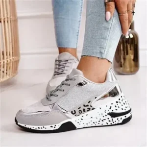 Bootsgear Women Fashion Casual Leopard Print Color Matching Lace-Up Platform Sneakers