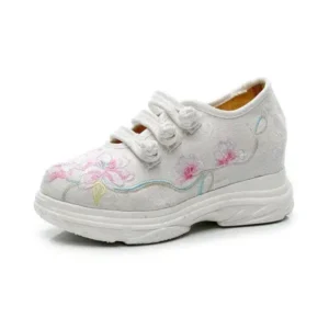 Bootsgear Women Casual Flower Embroidered Round Toe Platform Canvas Sneakers