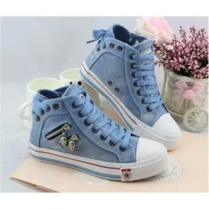 Bootsgear Women Casual Spring Zipper Decor Lace-Up High Top Denim Canvas Sneakers