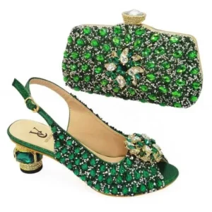 Bootsgear Fashion Rhinestone Design Party Women High Heel Peep Toe Sandals And Clutch Evening Bag Set