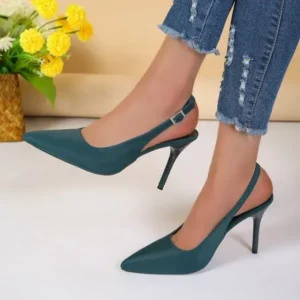 Bootsgear Summer Women Fashion Plus Size Elegant Pointed Toe Strap Buckle Sling Back Stiletto Heel PU Sandals