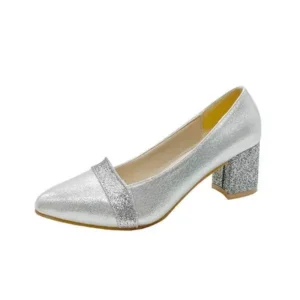 Bootsgear Women Fashion Casual Sequins Pointed Toe Pumps With Chunky Heels