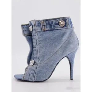 Bootsgear Women Fashion High Heel Denim Button High Top Boots