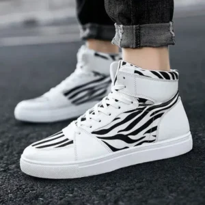 Bootsgear Men'S Fashion Zebra Print Breathable Canvas High Top Sneakers