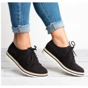 Bootsgear Women Retro Plus Size Simple Solid Color Lace-Up Round Toe Sneakers