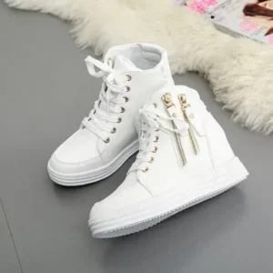 Bootsgear Women Fashion Solid Color Side Zipper Lace-Up Round Head Thick-Soled Sneakers