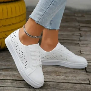 Bootsgear Women Fashion Solid Color Plus Size Hollow Lace-Up Round-Toe Sneakers