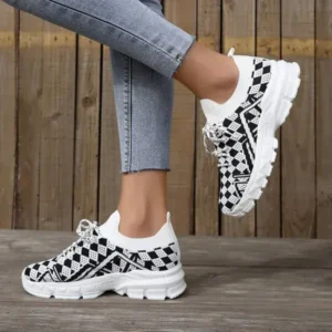 Bootsgear Summer Women Fashion Casual Geometric Print Fly-Woven Lace-Up Sneakers