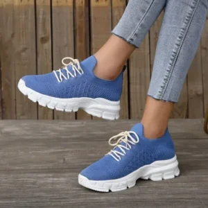 Bootsgear Women Fashion Casual Breathable Flying Woven Lace-Up Thick-Soled Sneakers