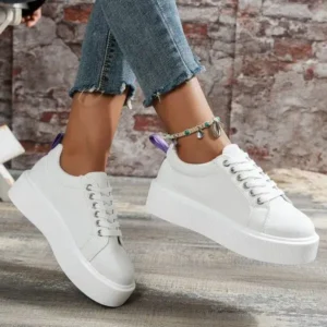 Bootsgear Women Fashion Solid Color Round-Toe Lace-Up Thick-Soled Sneakers