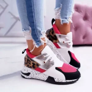 Bootsgear Women Casual Leopard Printed Patchwork Lace Up Sneakers