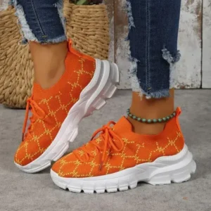 Bootsgear Women Fashion Plus Size Casual Flying Woven Lace-Up Round Toe Sneakers