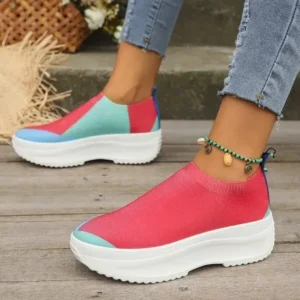 Bootsgear Women Fashion Casual Color Blocking Fly-Woven Thick-Soled Sneakers