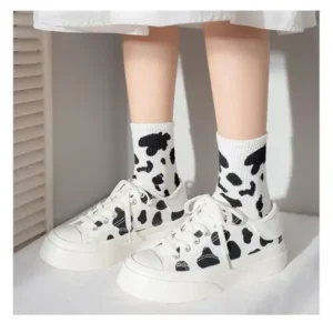 Bootsgear Women Fashion Platform Cute Cow Pattern Lace-Up Sneakers