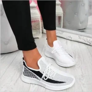 Bootsgear Women Fashion Casual Thick Sole Breathable Fly Woven Thick Sole Lace Up Sneakers