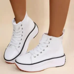 Bootsgear Women Fashion Platform Round Toe Canvas Lace Up Sneakers