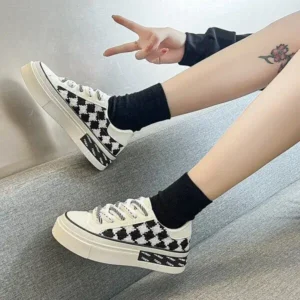 Bootsgear Women Fashion Platform Checkerboard Canvas Sneakers