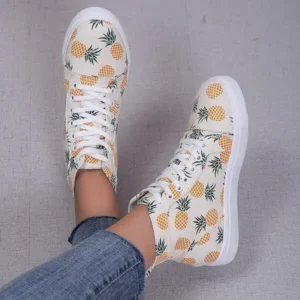 Bootsgear Women Fashion Round Toe Lace-Up Pineapple Strawberry Flat Sneakers