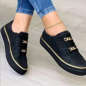 Bootsgear Women Thick Bottom Chain Casual Round Toe Fashion Pu Sneakers