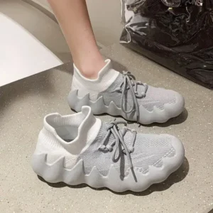 Bootsgear Women Fashion Round ToeWomen Fashion Round Toe Octopus Fly Woven Sneakers Shallow Cut Print Lace Up Flat Sneakers